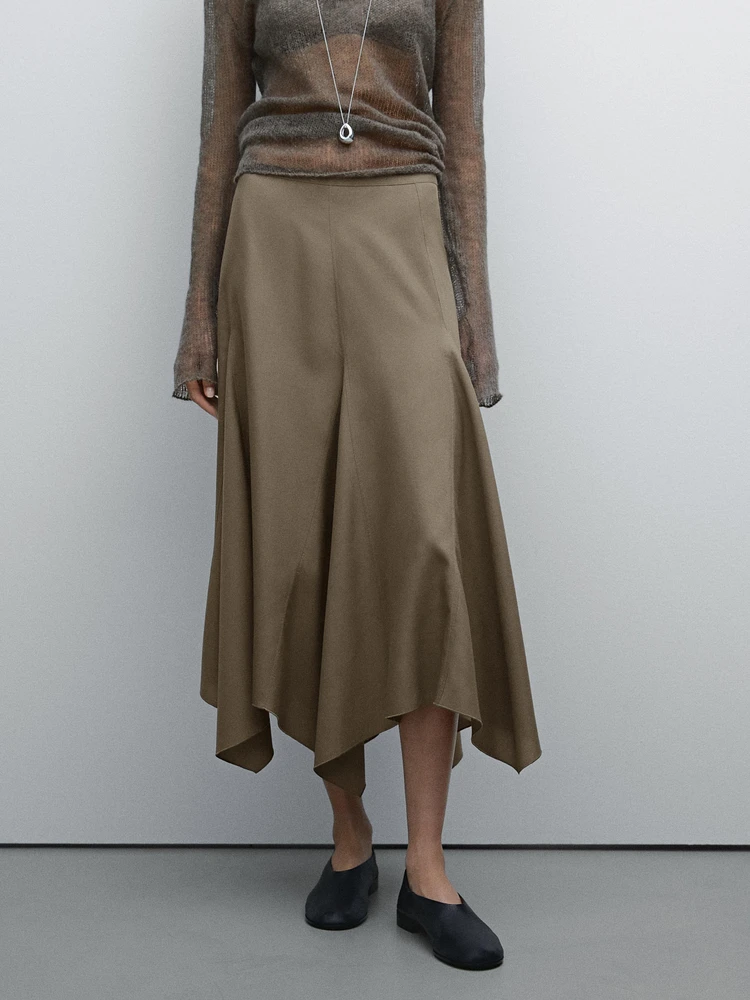 Asymmetric flounce midi skirt
