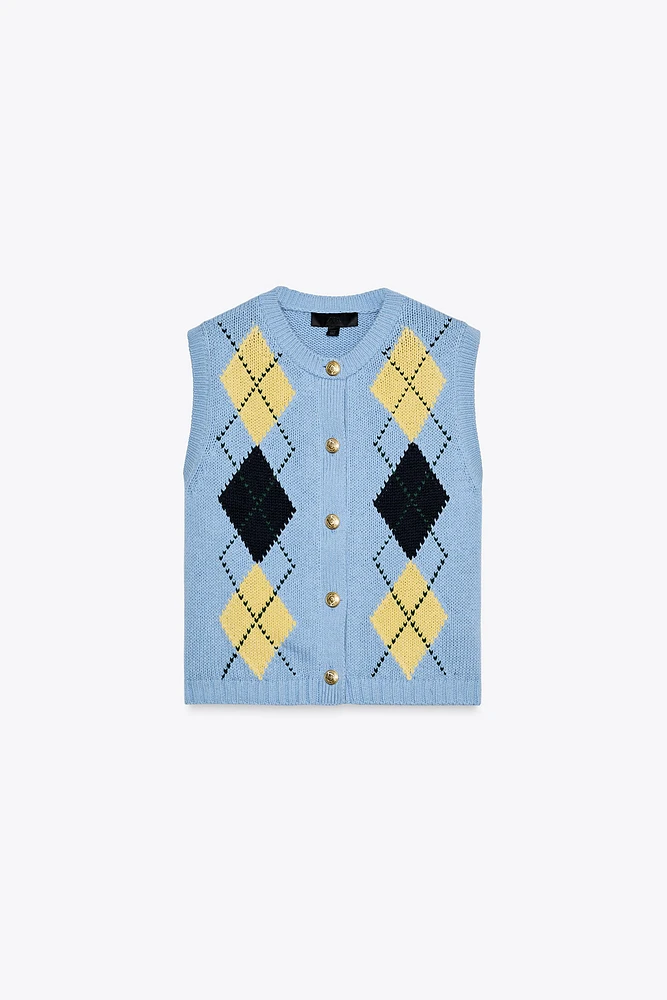 TOP GILET EN MAILLE À LOSANGES