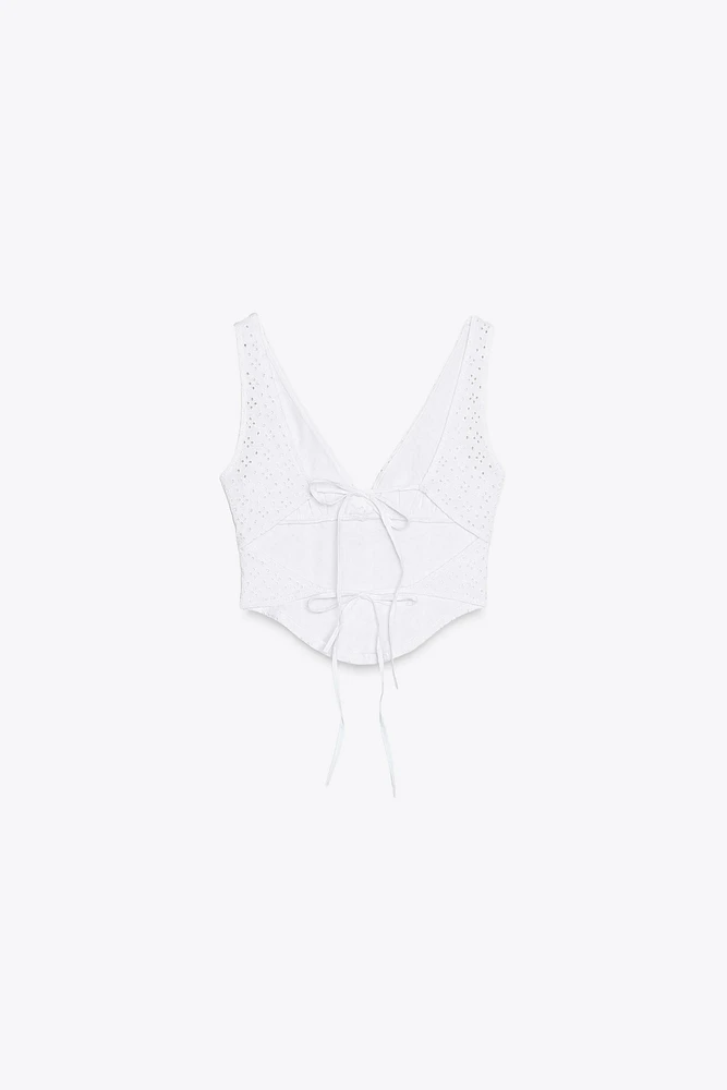 EMBROIDERED EYELET CORSET TOP