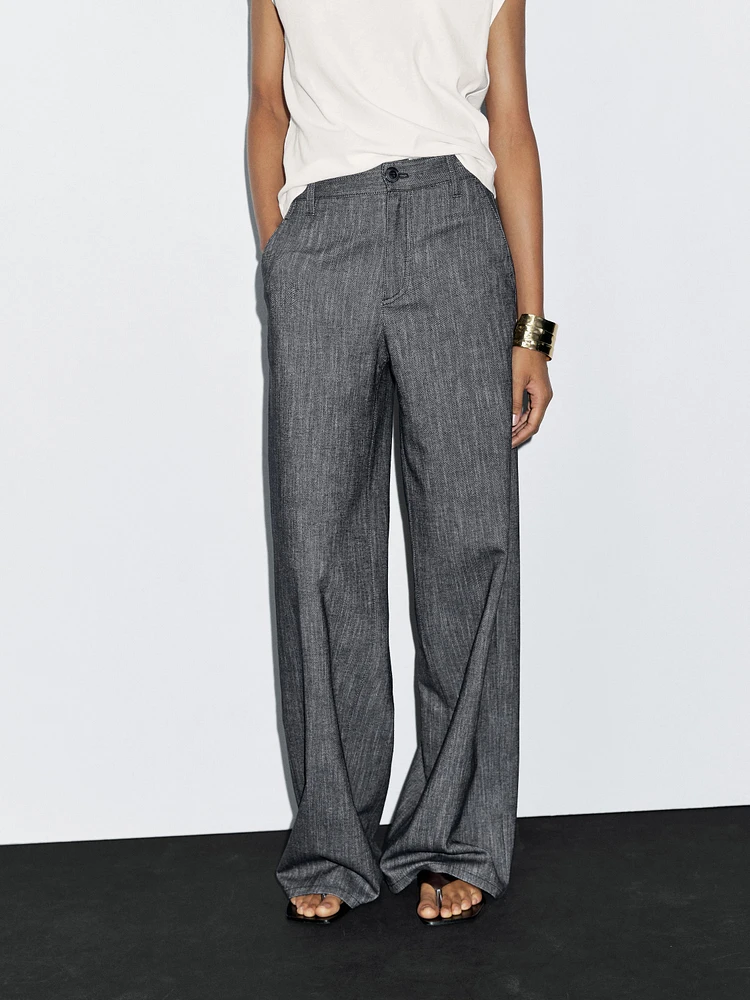 Mid-rise wide-leg trousers