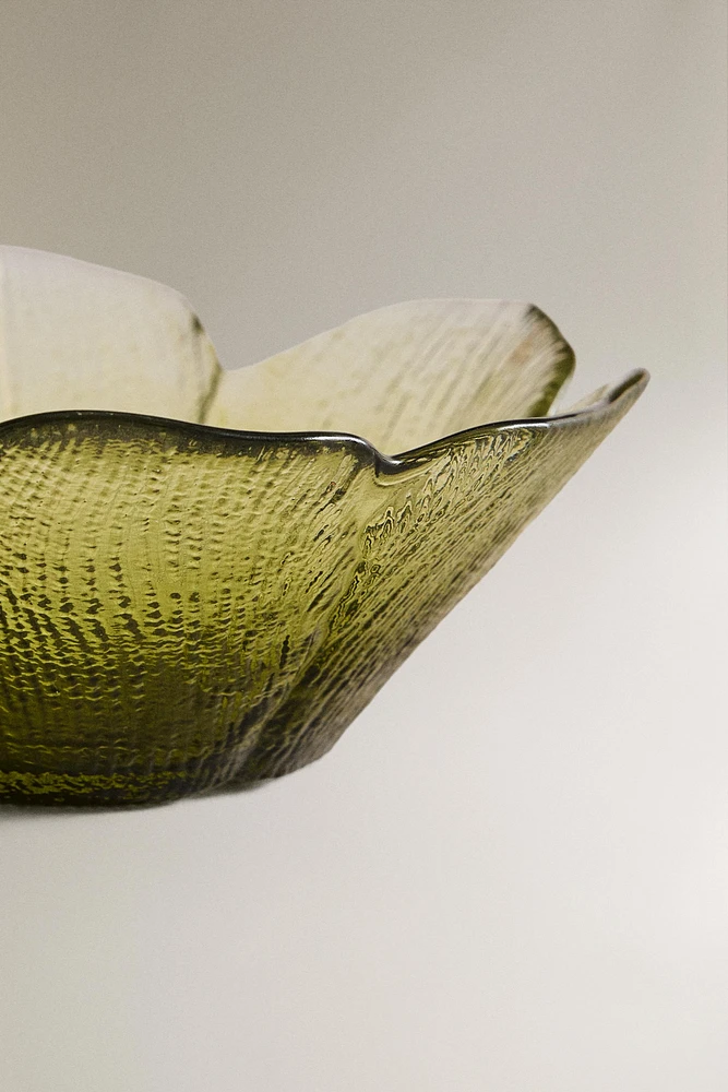 GLASS BOWL WITH RAISED FLORAL DESIGN