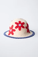 BONNET EN MAILLE CROCHET FLEURS