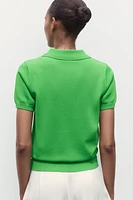 SHORT SLEEVE KNIT POLO TOP
