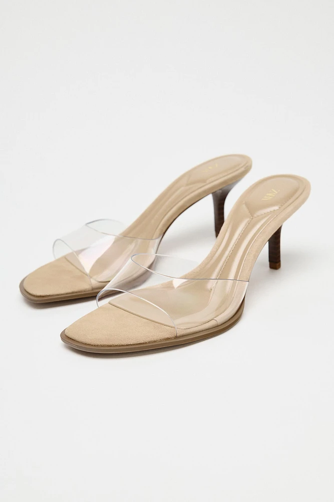 HIGH HEELED VINYL SANDALS