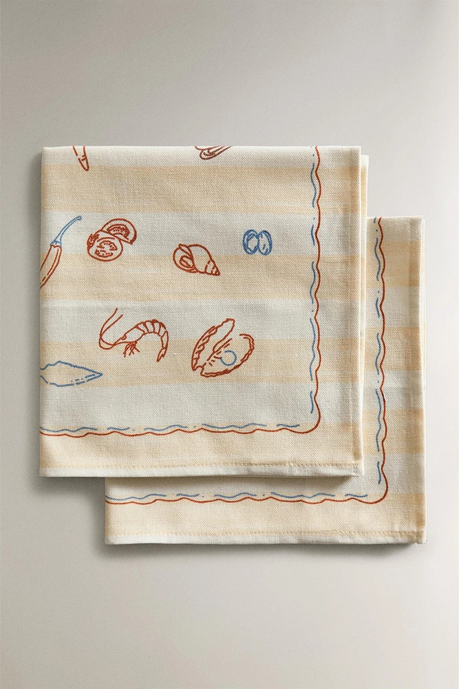 SERVIETTES DE TABLE BANDES PRINT VAISSELLE (LOT DE 2)