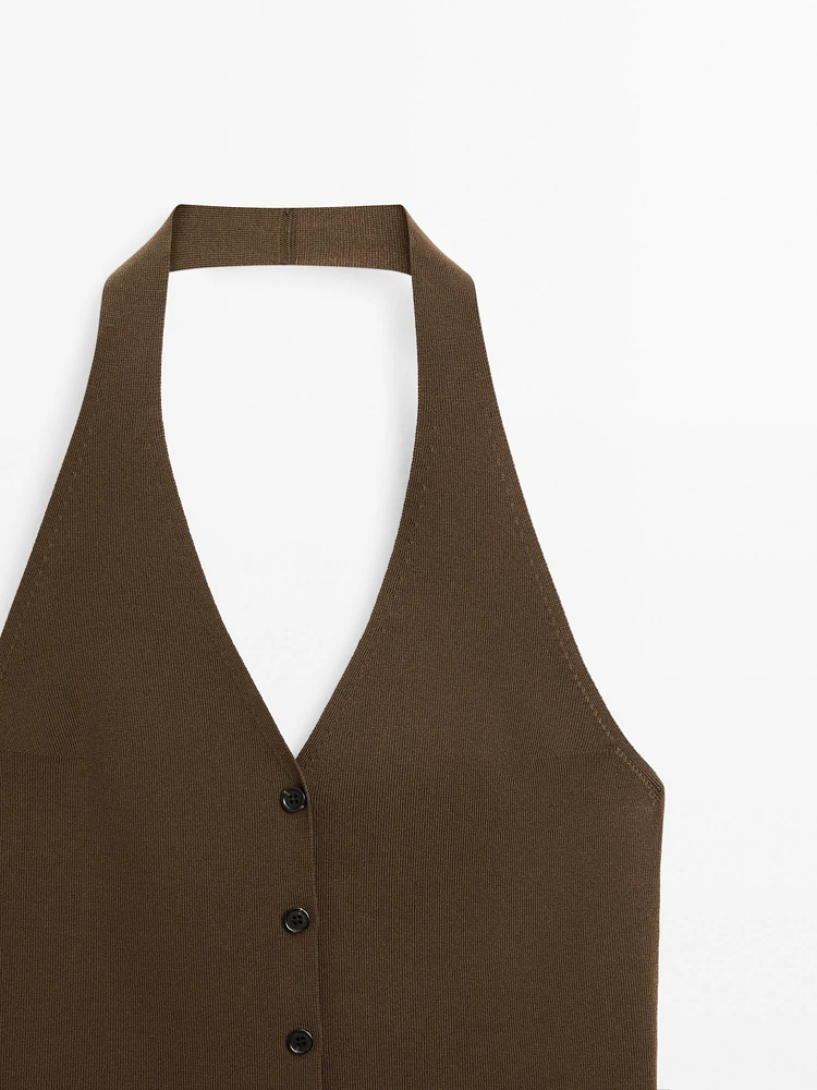 Veste sans manches en maille à encolure américaine