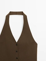 Veste sans manches en maille à encolure américaine