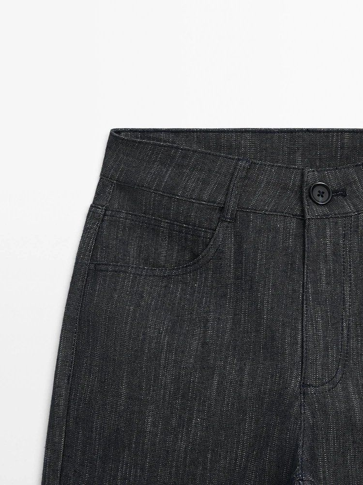 Straight-leg flecked cotton blend trousers