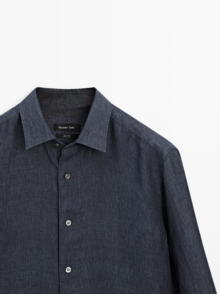 Slim fit faded 100% linen shirt