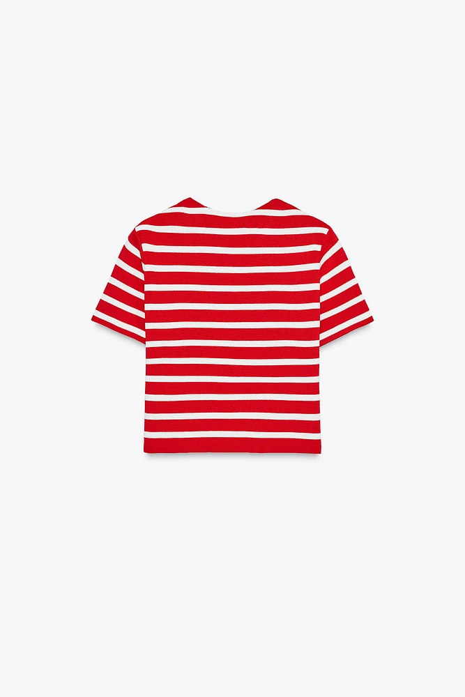 STRIPED KNIT SHORT SLEEVE TOP