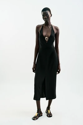 GOLD APPLIQUÉ MIDI DRESS