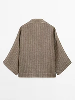 Striped linen open neck blouse