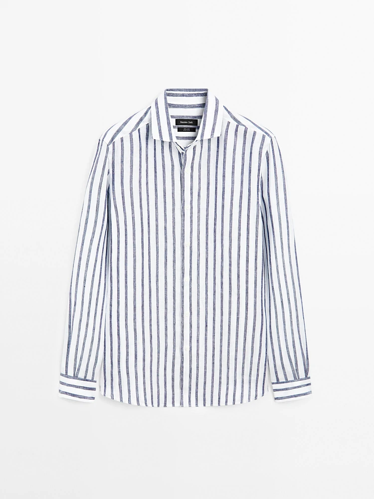 Regular fit striped linen shirt