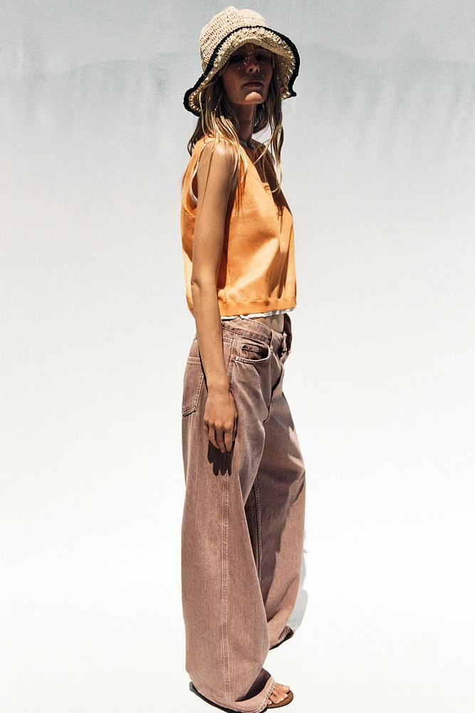 DOUBLE LAYER KNIT LINEN BLEND TOP