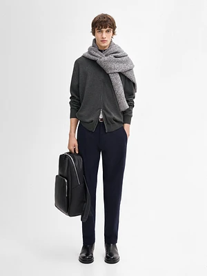 Cotton blend zip-up knit cardigan