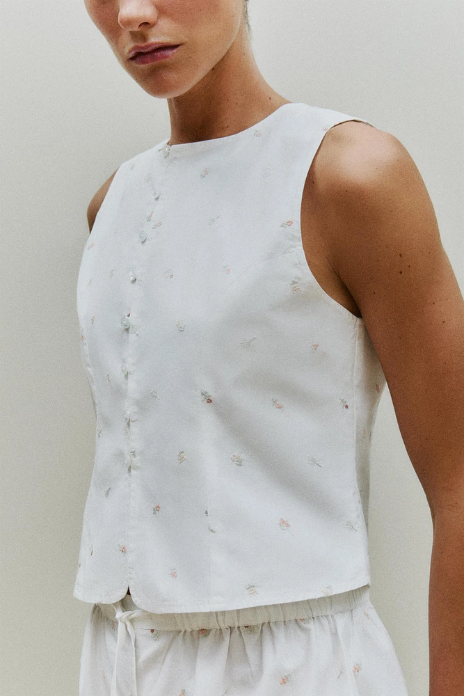 EMBROIDERED COTTON TOP WITH LILIES