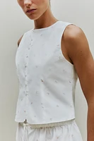 EMBROIDERED COTTON TOP WITH LILIES