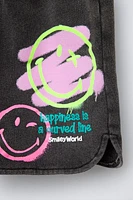 SMILEYWORLD ® WASHED EFFECT PLUSH SHORTS