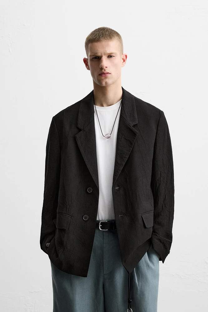 RELAXED FIT WRINKLED JACQUARD BLAZER