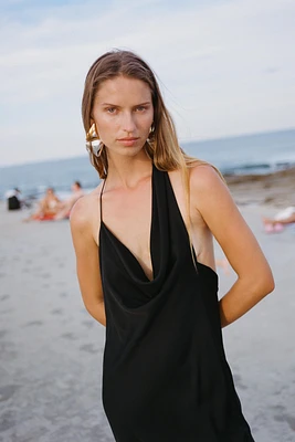 ASYMMETRIC SATIN MIDI DRESS