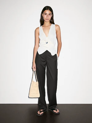 Pantalon straight taille basse fluide