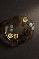 GLASS DESSERT PLATE WITH A FLORAL LEAF DESIGN
