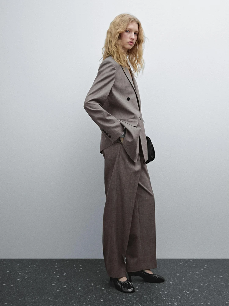 Blazer chiné croisé en laine mélangée