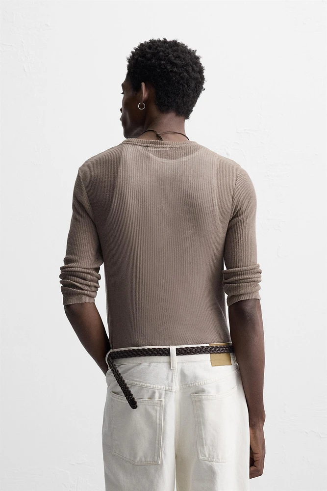 SEMI-SHEER RIBBED T-SHIRT