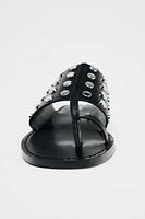 STUDDED FLAT LEATHER SANDALS