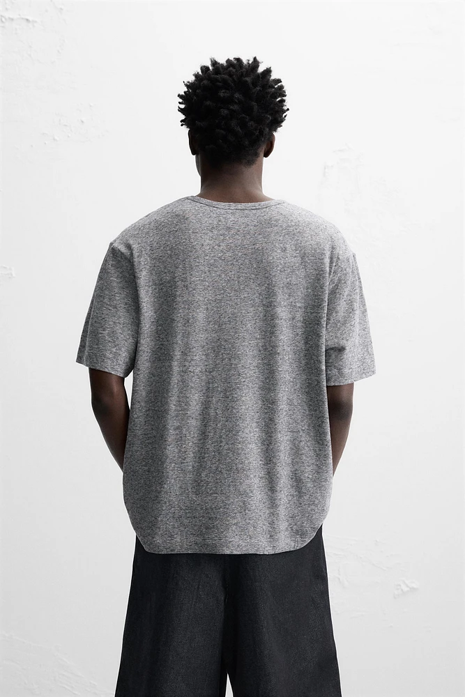 STRIPED COTTON LINEN BLEND T-SHIRT
