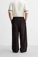 PANTALON EN COTON ET LIN À PLIS