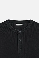 BUTTONED PURL KNIT SWEATER