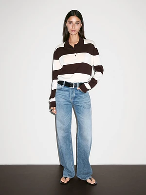 Pull en maille à col polo et rayures