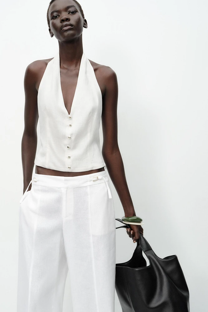 LINEN HALTER VEST TOP