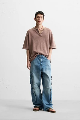 T-SHIRT EN MAILLE DÉLAVÉ BOUTONS