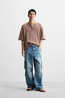 WASHED KNIT BUTTON-UP T-SHIRT