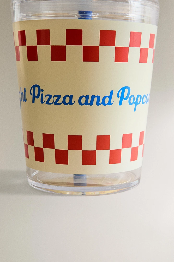CHILDREN'S PIZZA TUMBLER WITH STRAW