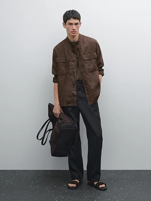 Surchemise col mao 100 % lin