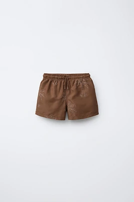 6-14 YEARS/ EMBROIDERED PALM TREE SWIM SHORTS