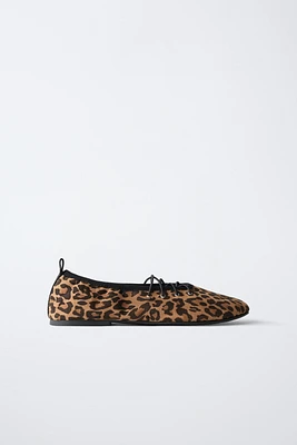 ANIMAL PRINT LACED BALLET FLATS