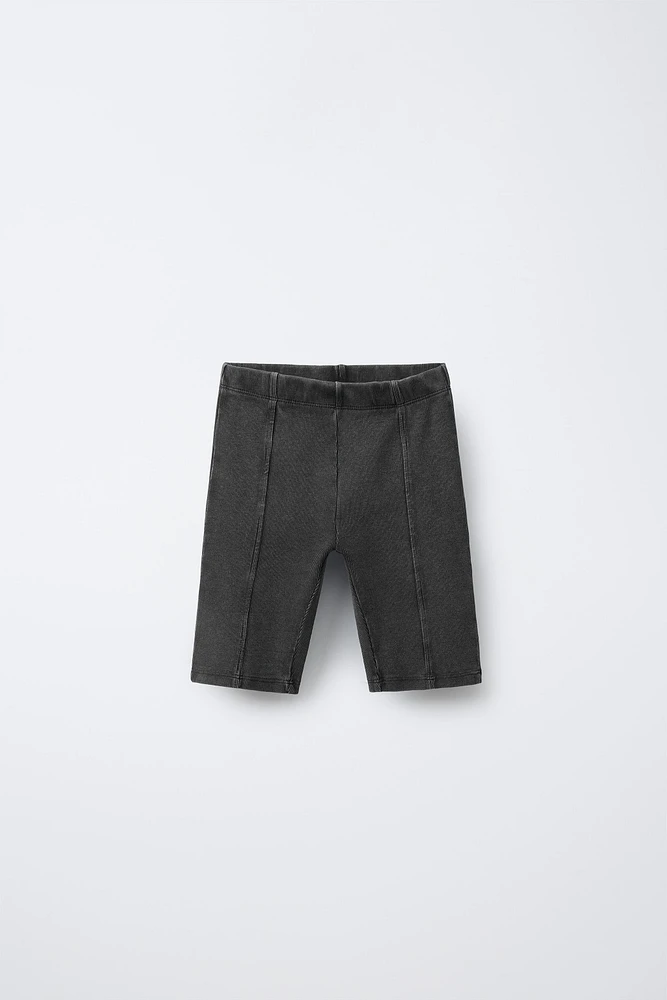 WASHED EFFECT RIBBED BIKE SHORTS