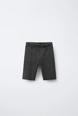 WASHED EFFECT RIBBED BIKE SHORTS