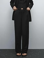Straight fit flowing linen blend trousers