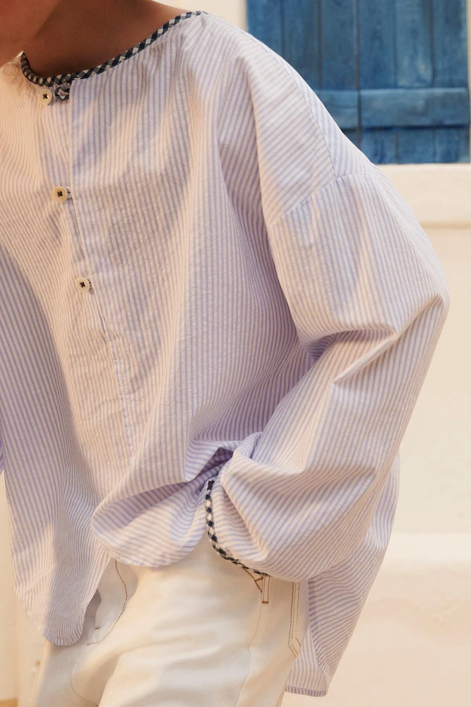 LIMITED EDITION GINGHAM TRIM STRIPED SHIRT