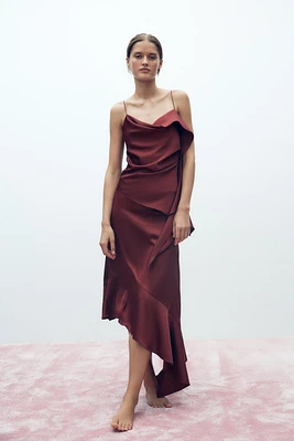 ASYMMETRIC SATIN RUFFLE TOP