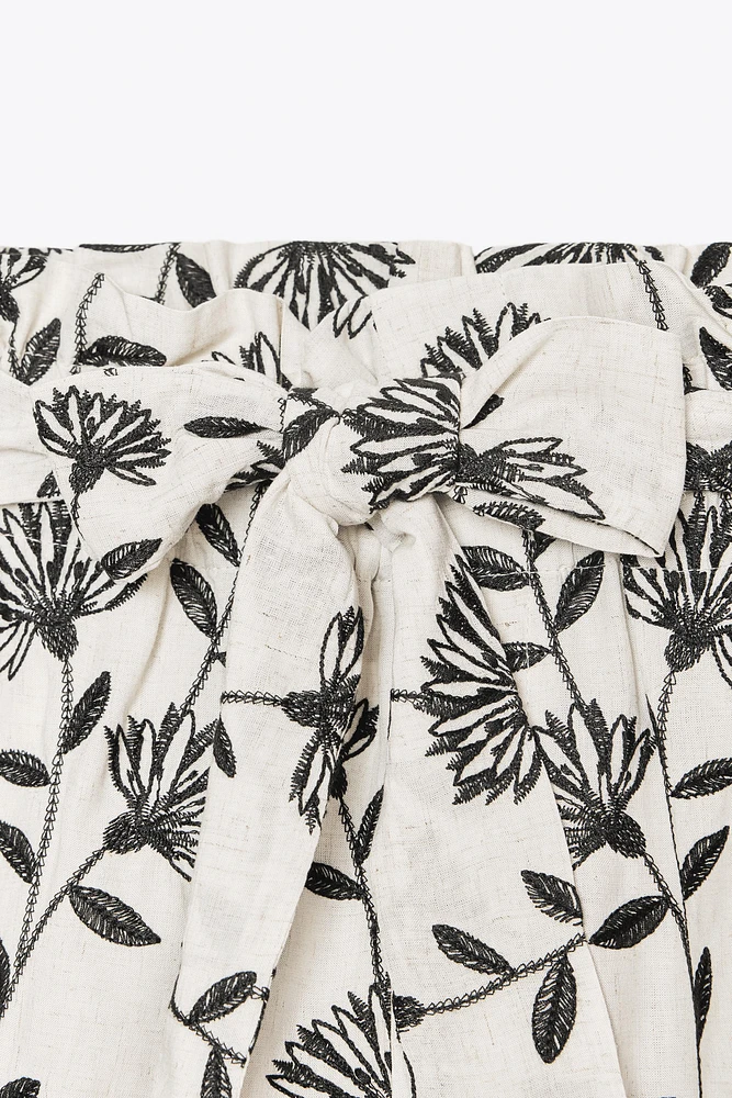 EMBROIDERED PAPER BAG BERMUDA SHORTS