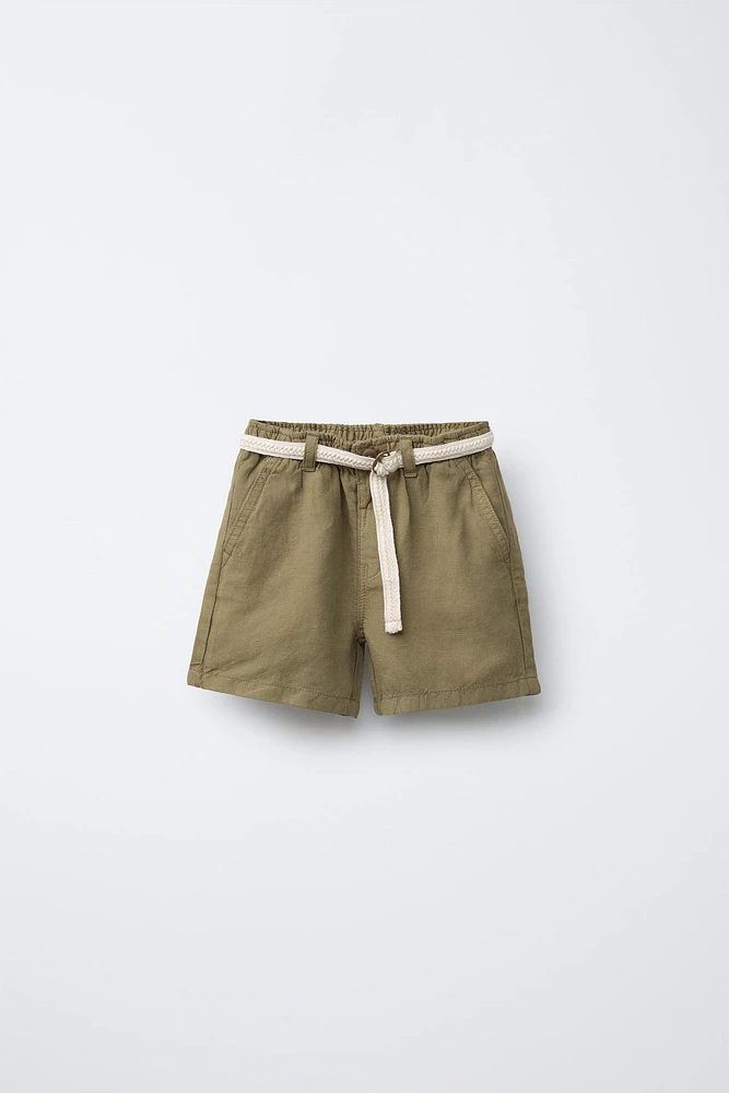 LINEN-BLEND DRAWSTRING BELT SHORTS