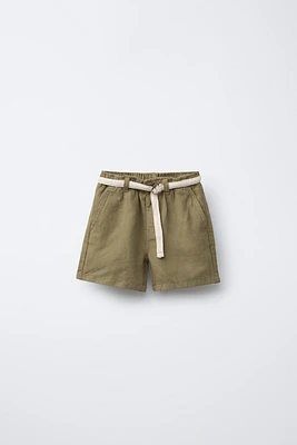LINEN-BLEND DRAWSTRING BELT SHORTS