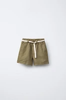 LINEN-BLEND DRAWSTRING BELT SHORTS