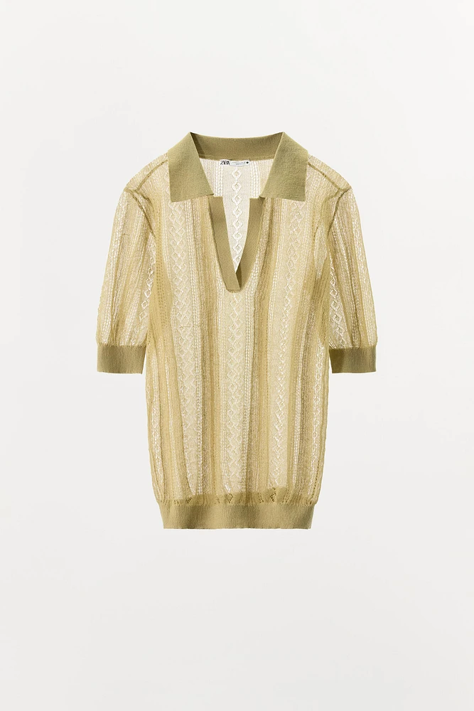 TOP POLO EN MAILLE AJOURÉE